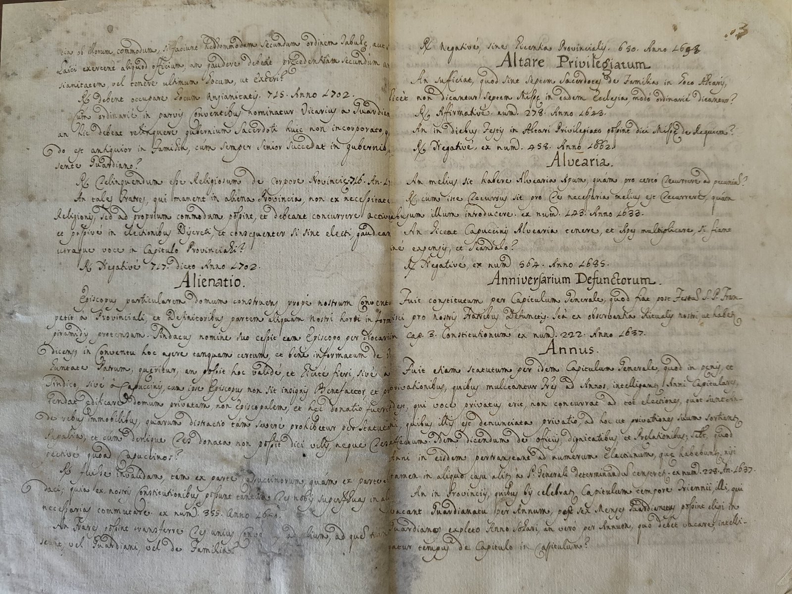 Decisiones Nostrorum Generalium Capitulorum — delibere capitolari, c. 3