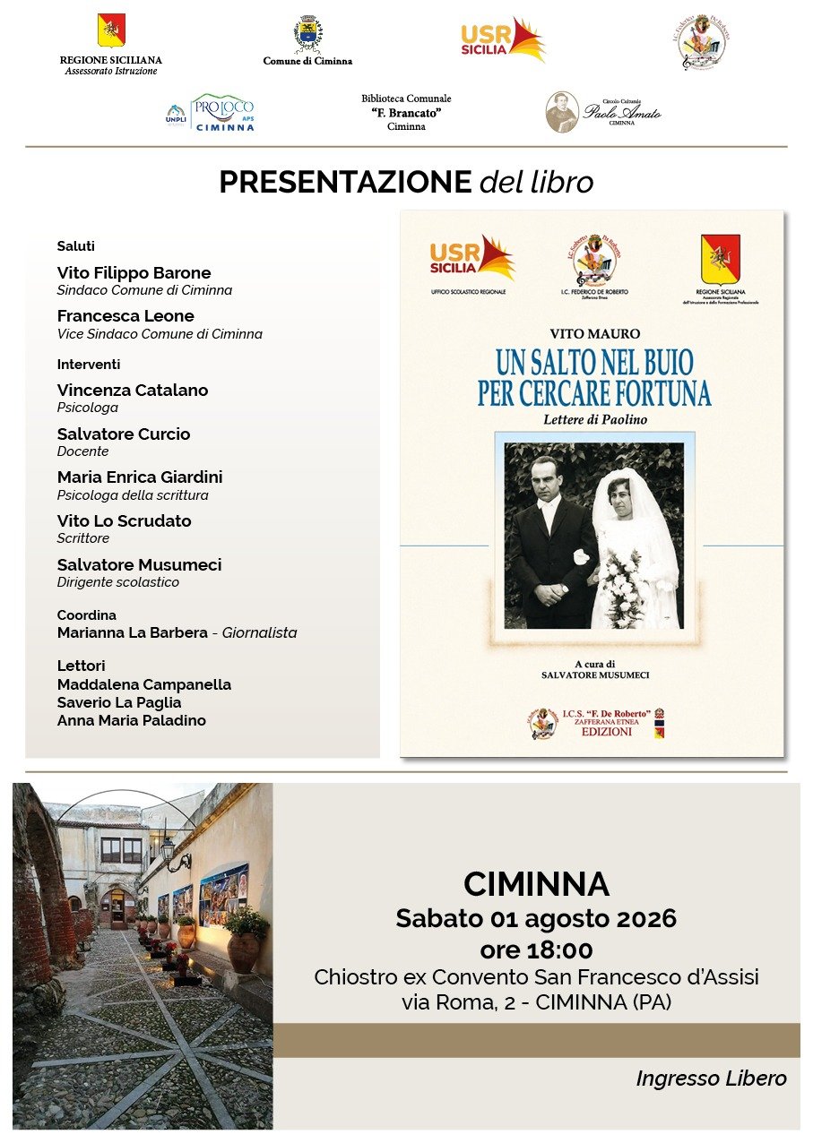 Presentazione del libro Un salto nel buio per cercare fortuna — Ciminna 1 agosto 2026